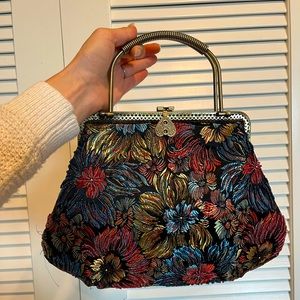 Vintage brass and floral beaded purse